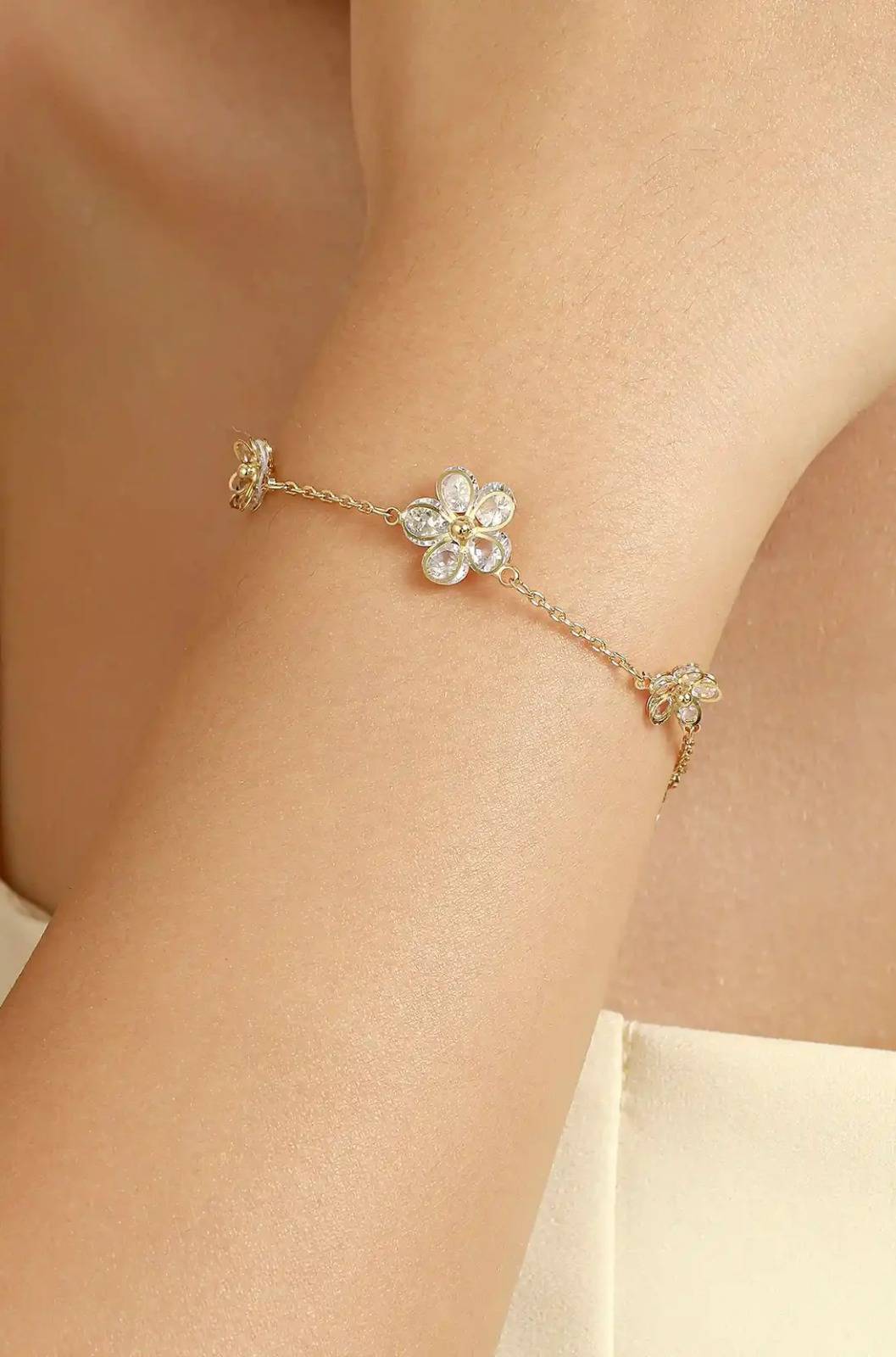 Flower Bracelet K Gold Fashion With Clear Zircons Fine Jewelry By Vila Veloni