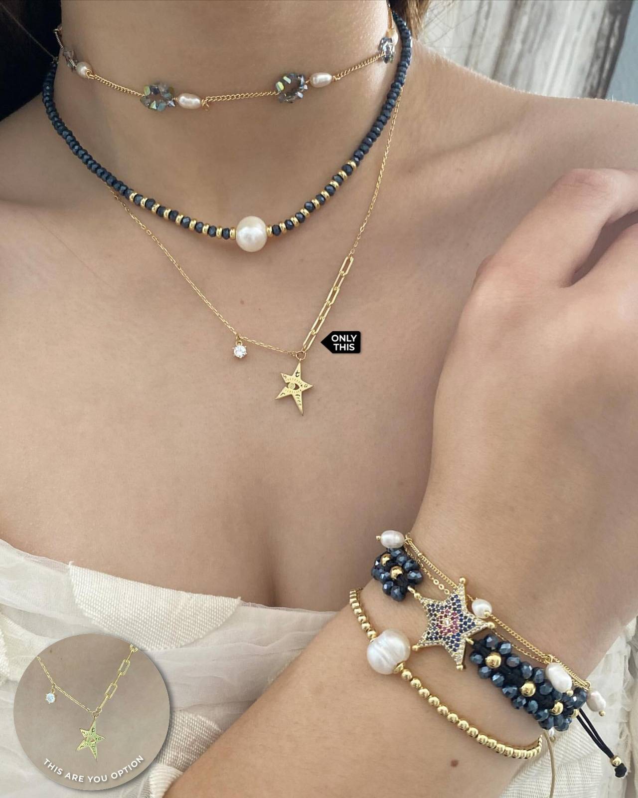 Cultured Pearl Necklace Woven Flowers with Litmus Crystals in 
