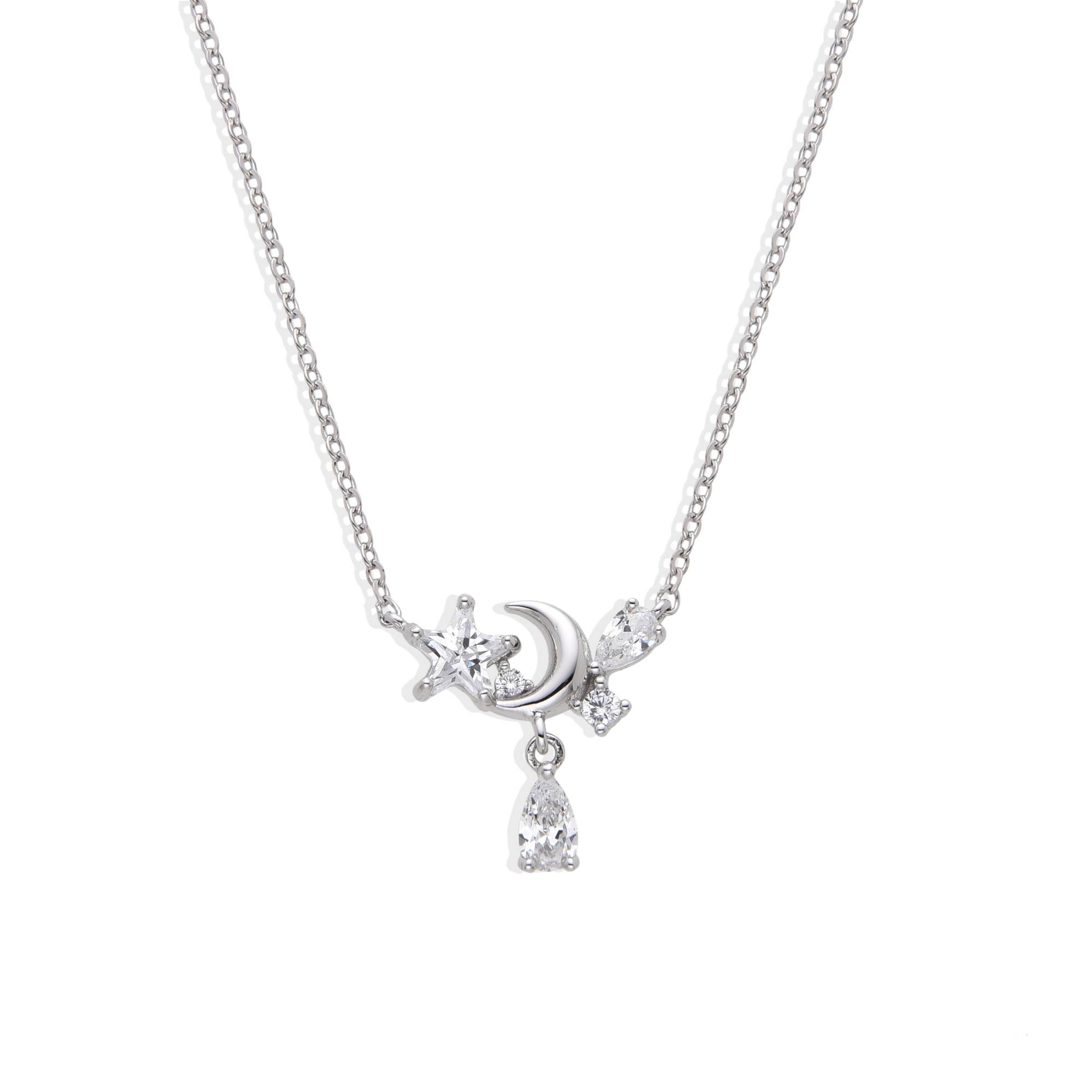 925 Silver Diamond on sale Moon Star Necklace